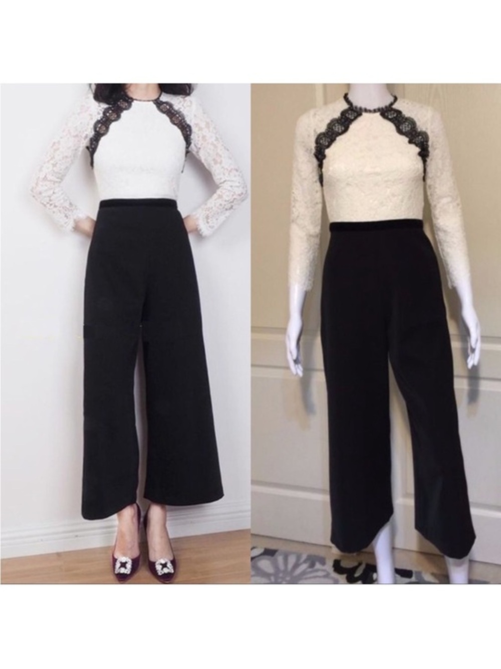 Alexis Ophelia Jumpsuit Elegant lace bodice Crop White Black Medium